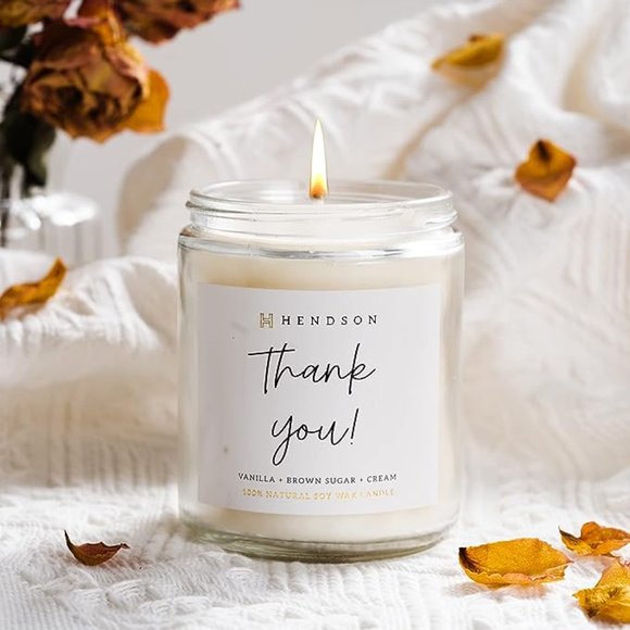Hendson Vanilla Brown Sugar Cream Thank You Candle Glass Candle New - Picture 4 of 4